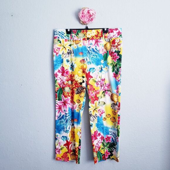 Escada Cruise Style Tropical Ocean Ankle Pants - Picture 2 of 9